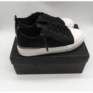 DKNY Women's Black White Low-Top Sneakers 8M Leather Man-Made Material NEW
